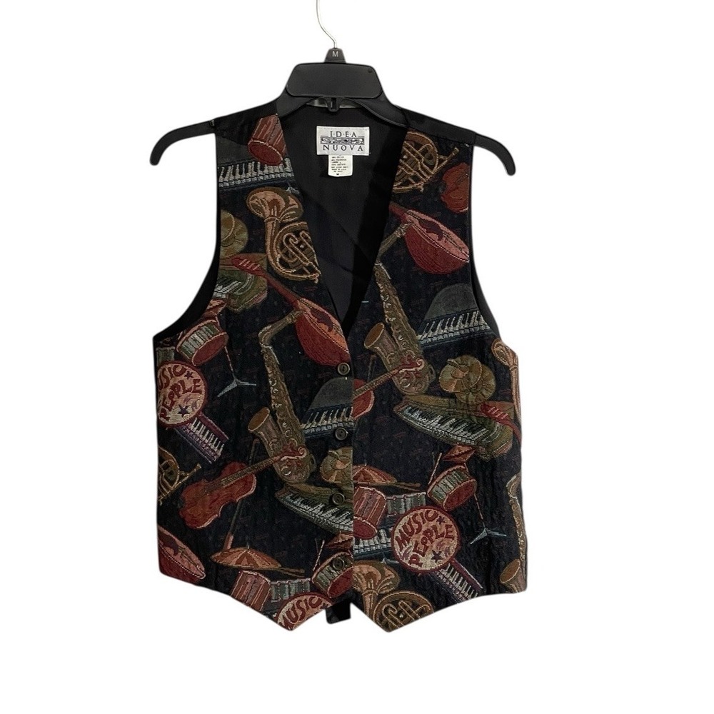 Vtg Idea Nuova Tapestry Vest Mens Medium Music Instruments Saxophone Jazz